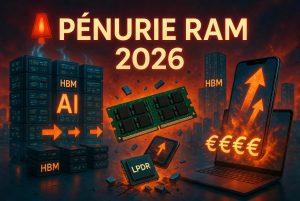 Pénurie RAM 2026 prix PC smartphones hausse mémoire vive data centers IA