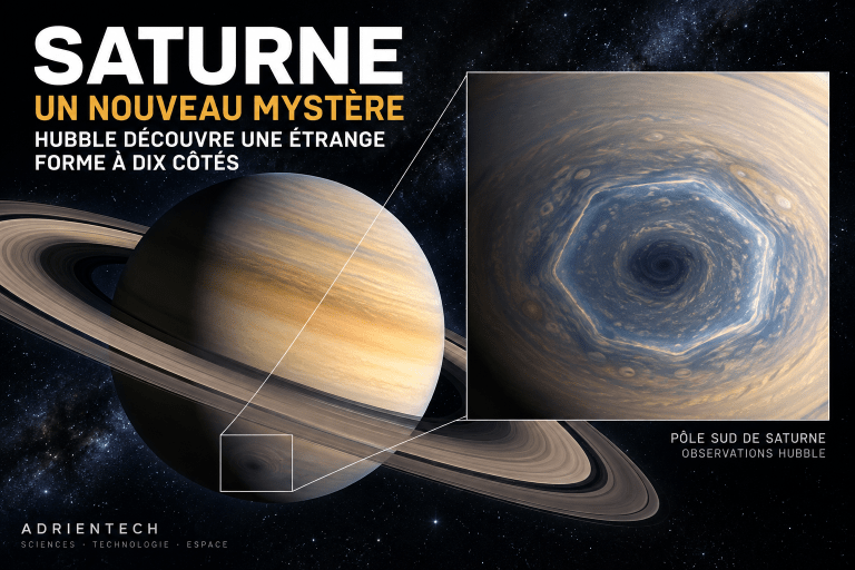 Saturne et le mystérieux décagone observé par Hubble au pôle Sud